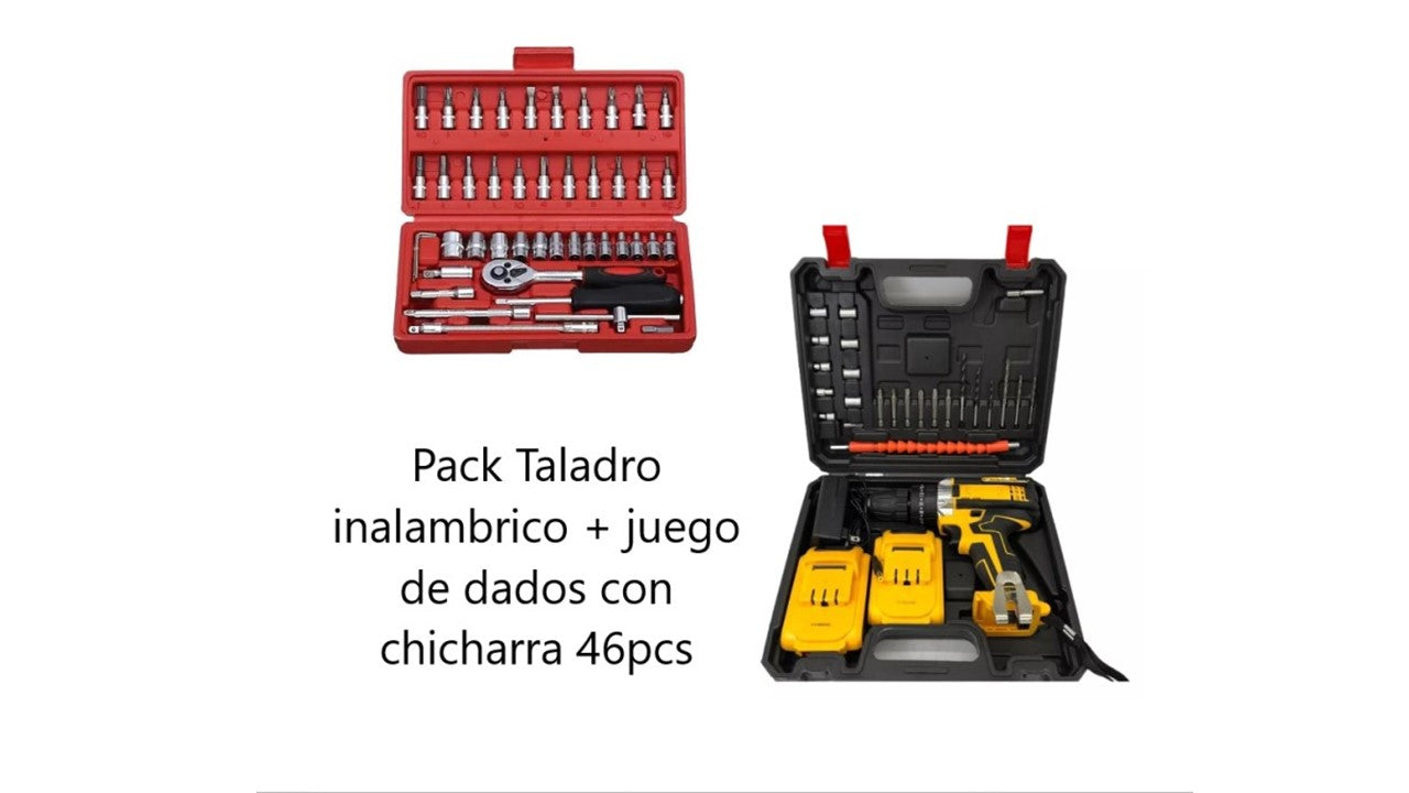 Pack Taladro Inalam + juego dados 46pcs