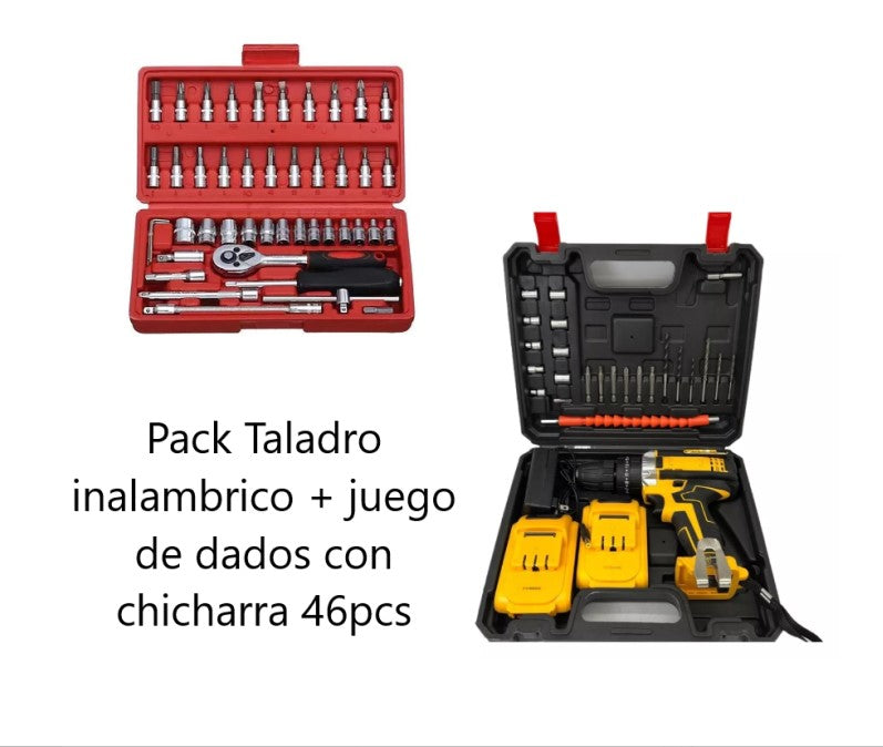 Pack Taladro Inalam + juego dados 46pcs